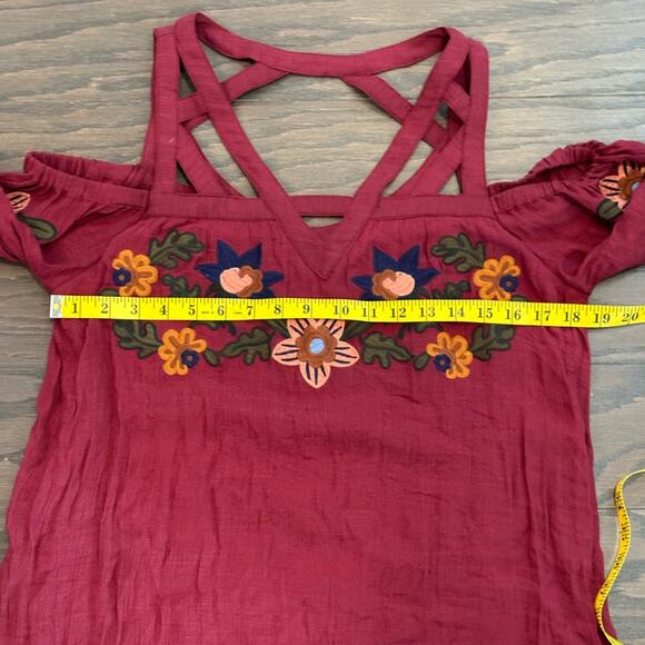 THML Violetta Cold Shoulder Embroidered Long Sleeve Dress Burgundy Size Medium - Picture 11 of 12
